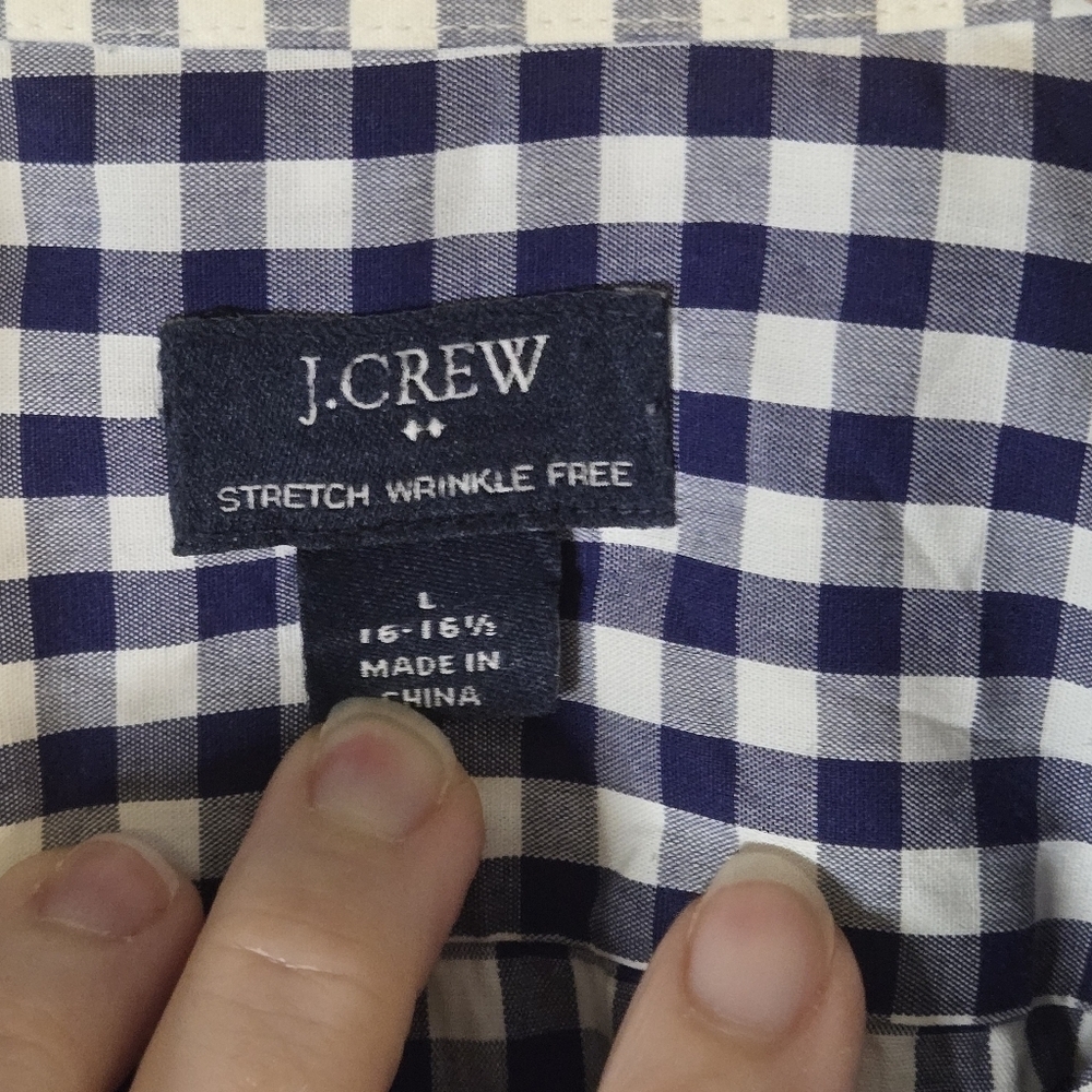 J. Crew Blue and White Checkered Thompson Stretch Men's Large Button Down Shirt - Picture 2 of 15